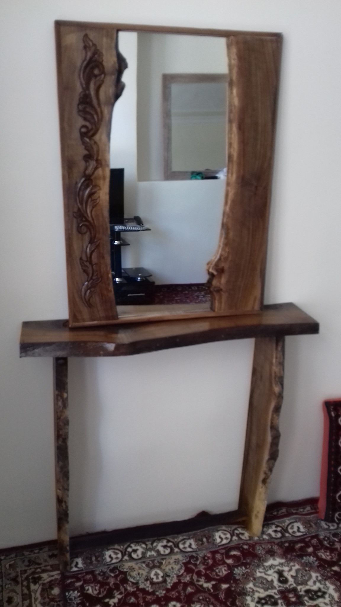 آینه دراور روستیک چوب گردو منبت و ساده